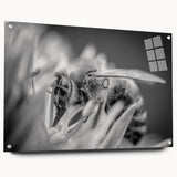 Wall art piece showcasing a detailed design of bees and arachnids on acrylic glass, displayed side view with pins, perfect for nature-themed decor.