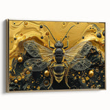 Framed wall art collection depicting intricately designed bees and arachnids, showcasing golden accents and a side view that highlights the artistic details and textures. Perfect for nature enthusiasts and unique decor.