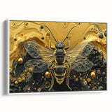 Framed wall art featuring a detailed design of bees and arachnids, showcased in a white frame with a side view. Ideal for nature enthusiasts and home decor.