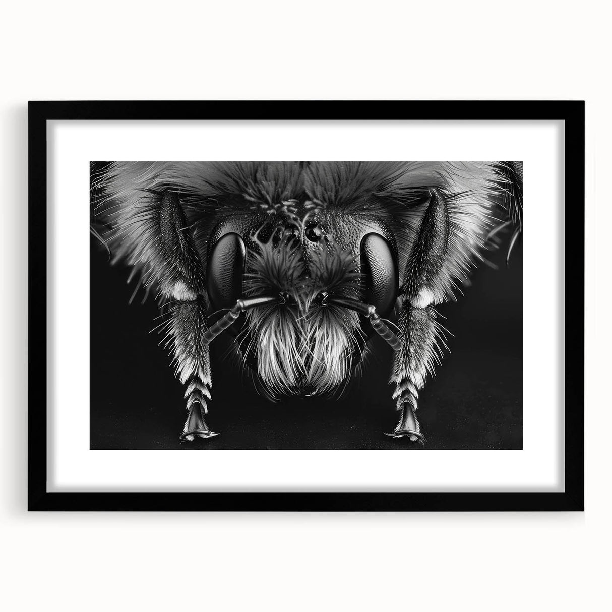 Framed wall art collection featuring a detailed design of bees and arachnids, set in a sleek black frame with a mat, ideal for nature enthusiasts and home decor.