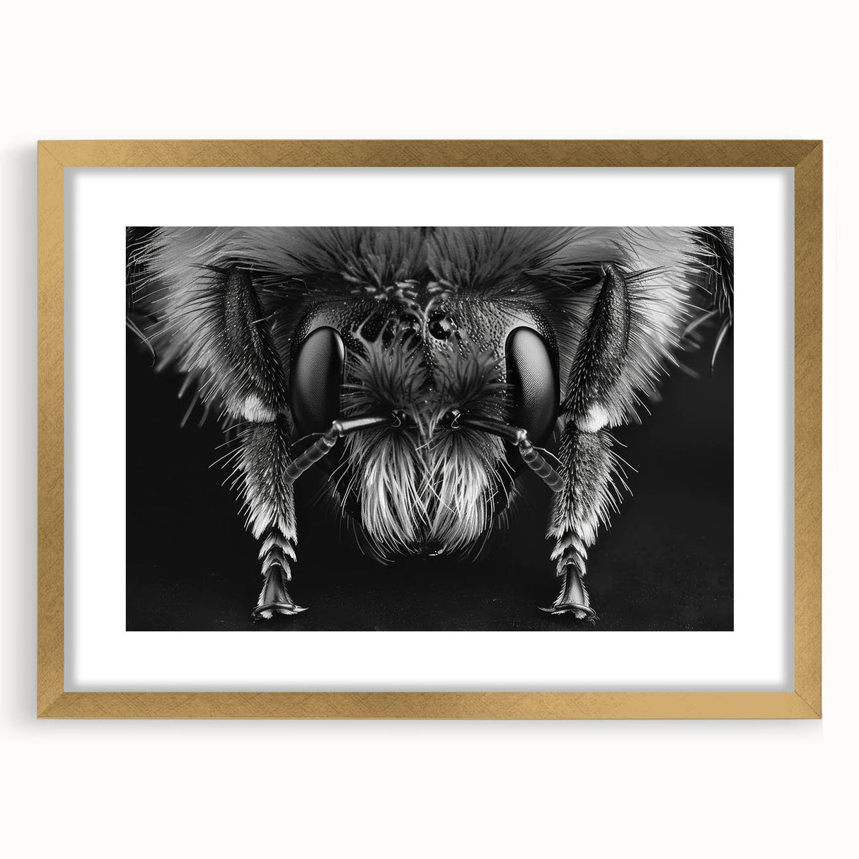 Framed wall art collection featuring intricate bee and arachnid designs, set in a gold frame with matting, ideal for nature enthusiasts and home decor.