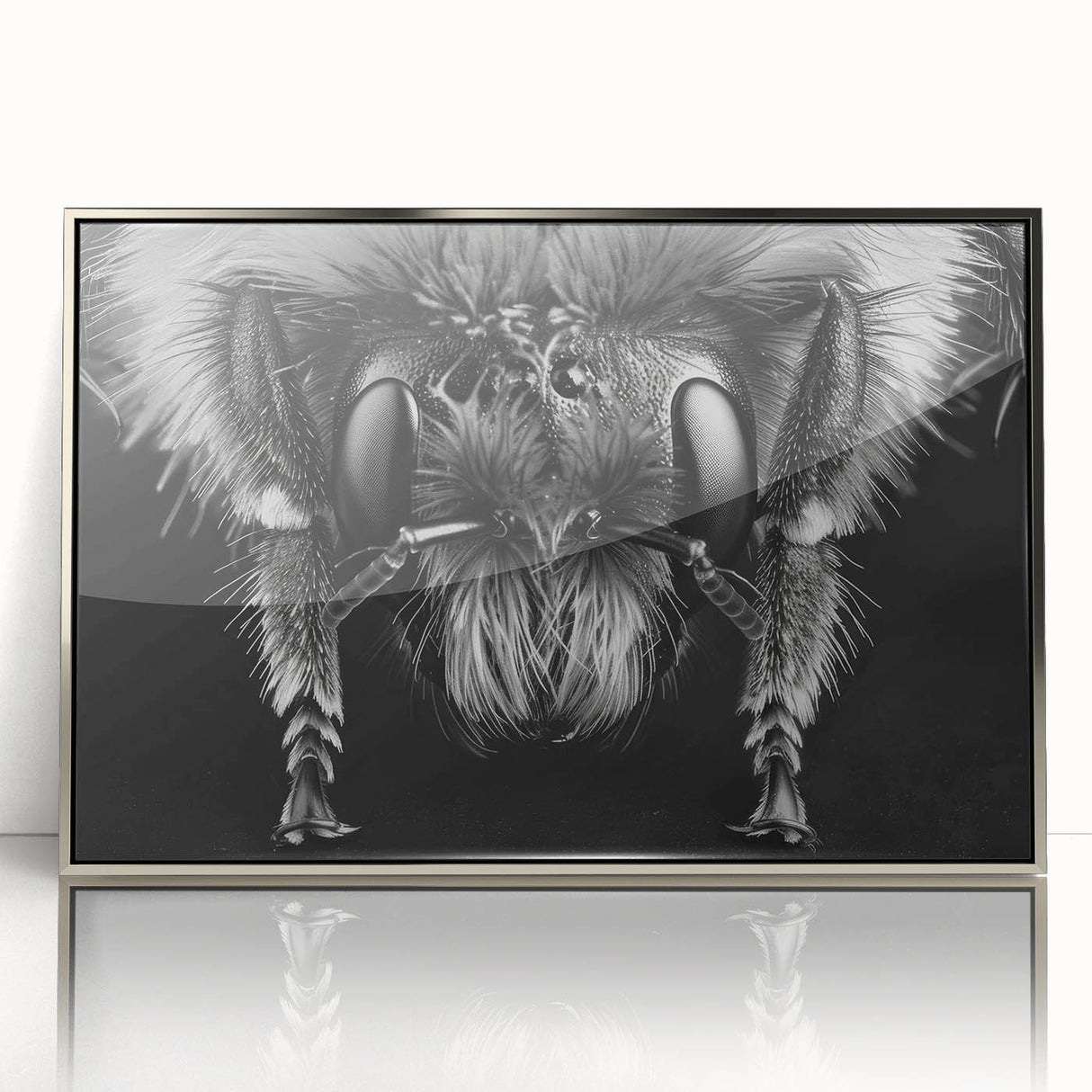 Framed acrylic wall art featuring a detailed design of bees and arachnids, showcasing vibrant colors and intricate patterns, ideal for nature enthusiasts.
