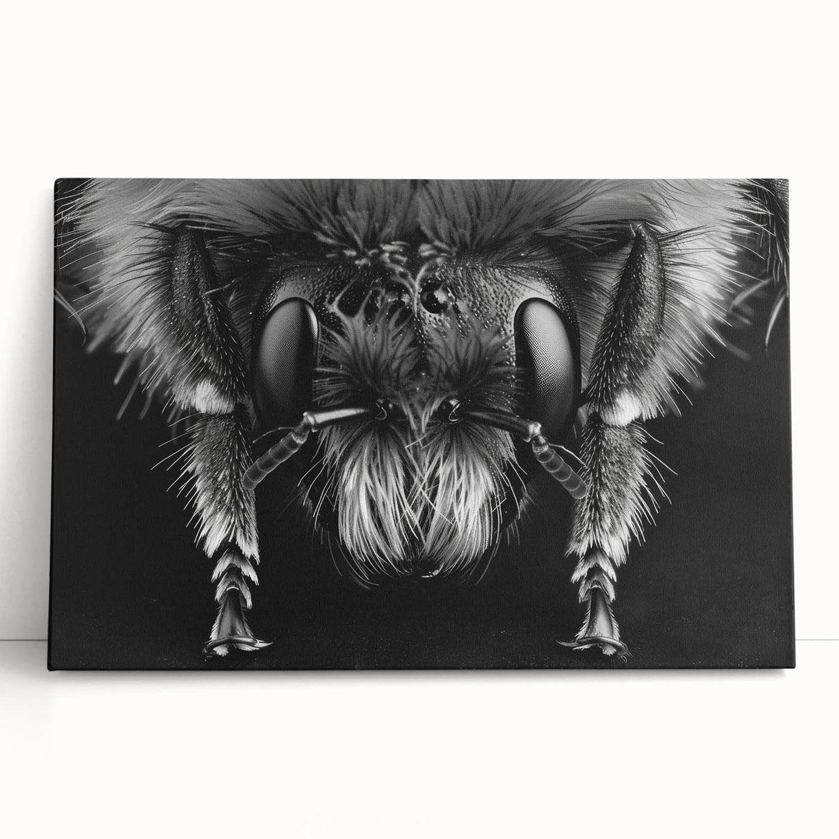 Stretched canvas wall art depicting a vibrant collection of insects and arachnids, showcasing detailed bee illustrations against a neutral background, perfect for nature enthusiasts.