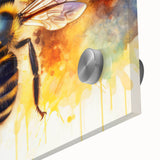 Close-up of a vibrant acrylic glass wall art piece showcasing a detailed design of bees and arachnids, featuring intricate patterns and colors that enhance its visual appeal. Ideal for nature enthusiasts and modern decor, this artwork adds a unique touch to any space.