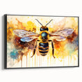 Framed wall art showcasing a detailed design of bees, part of the Insect and Arachnid collection. The artwork features vibrant colors on a black background, enhancing its visual appeal. Ideal for nature lovers and insect enthusiasts, this piece adds a unique touch to home decor.