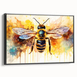 Framed wall art showcasing a detailed design of bees, part of the Insect and Arachnid collection. The artwork features vibrant colors on a black background, enhancing its visual appeal. Ideal for nature lovers and insect enthusiasts, this piece adds a unique touch to home decor.