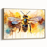 Framed wall art showcasing a detailed design of bees and arachnids, featuring a gold frame and vibrant colors, perfect for nature-themed decor.
