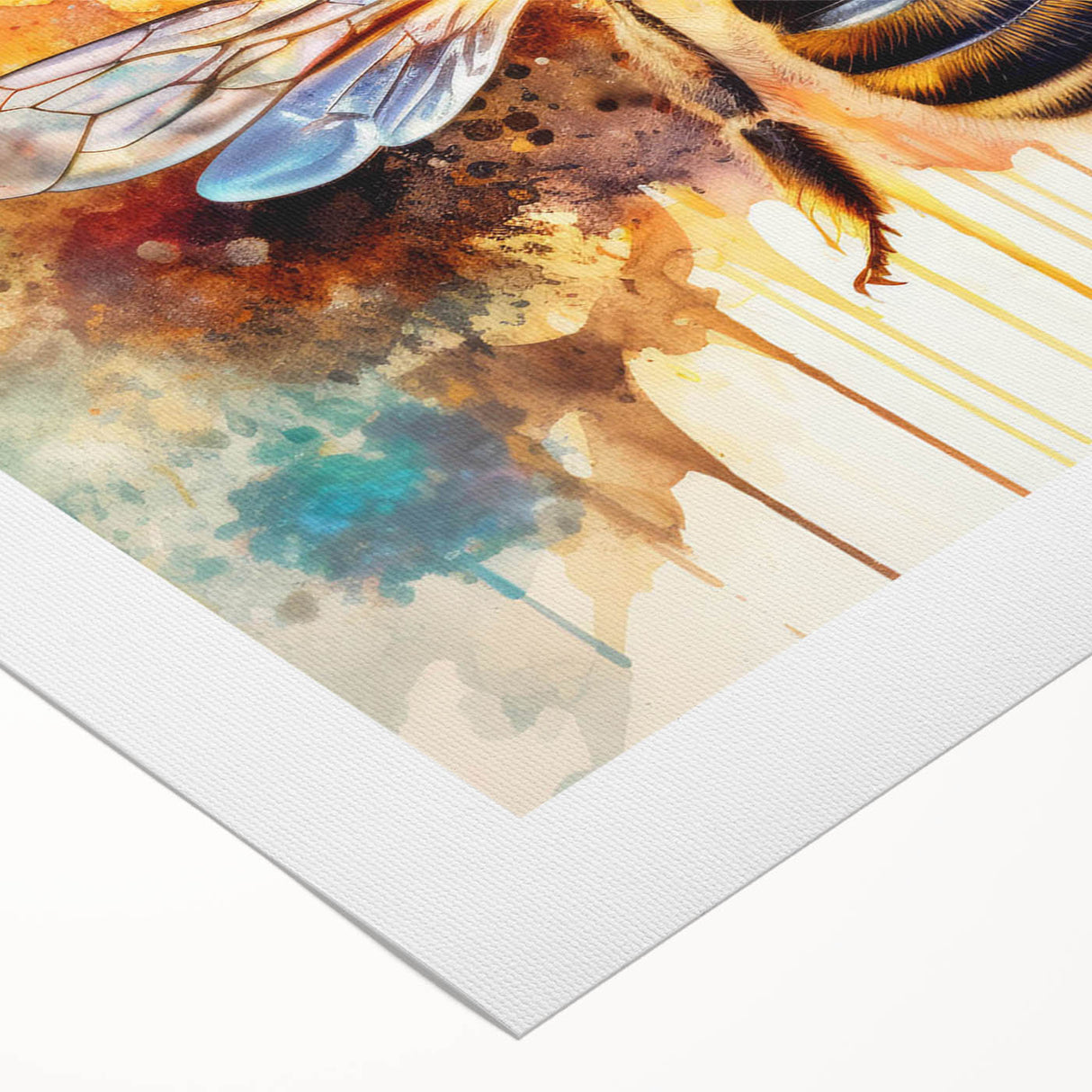 Rolled canvas artwork showcasing a detailed design of bees and arachnids, featuring vibrant colors and intricate patterns, perfect for nature-themed decor.