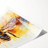 Bees wall art design showcasing vibrant yellow and black bee illustrations against a soft blue background, perfect for nature enthusiasts and home decor.