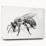 Acrylic glass wall art featuring a detailed bee and arachnid design, elegantly displayed from the side with pins for mounting, perfect for nature-themed decor.