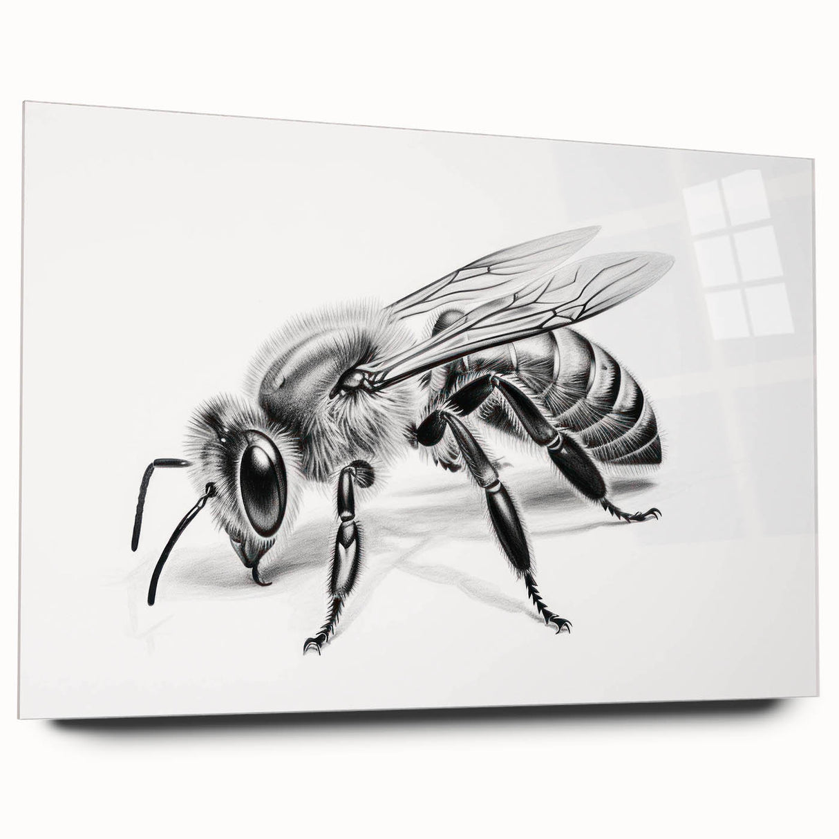 Acrylic wall art design featuring a detailed bee and arachnid illustration, showcasing vibrant colors and intricate patterns, ideal for nature lovers and home decor.