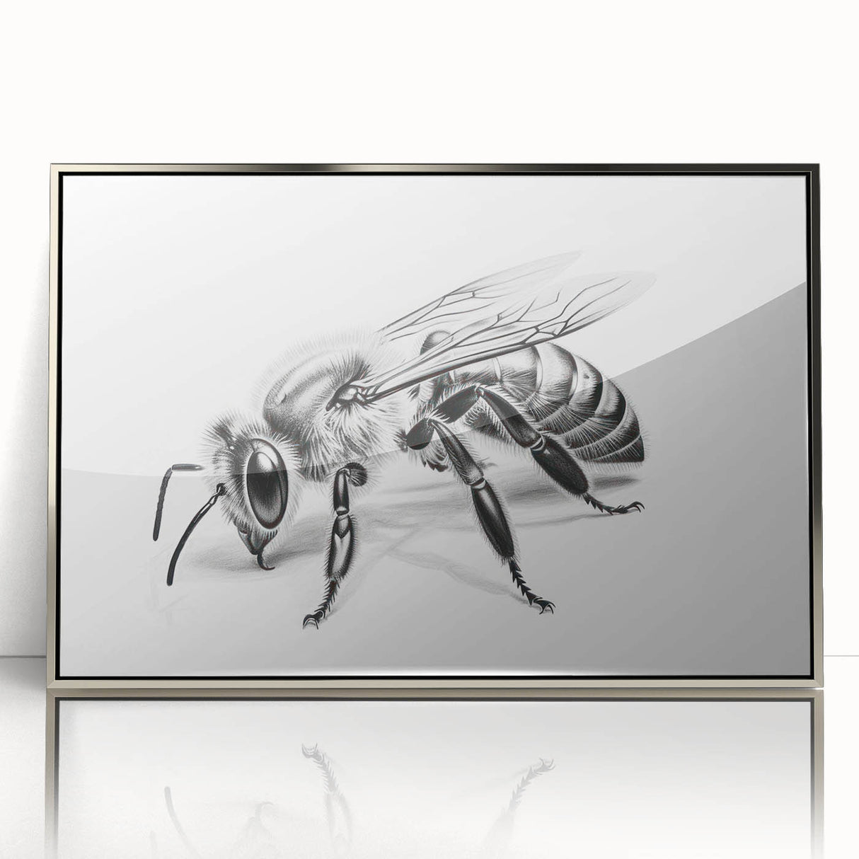 Framed wall art featuring a detailed design of bees and arachnids in vibrant colors, set in a sleek silver frame, ideal for nature enthusiasts and home decor.