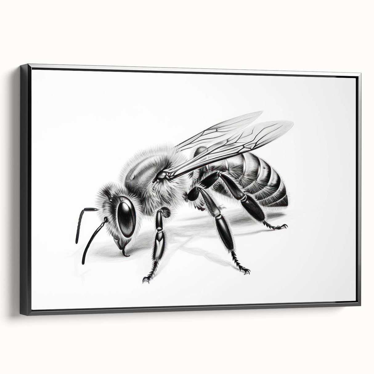 Framed canvas wall art featuring a detailed insect and arachnid design, showcasing vibrant bees in a black frame, perfect for nature lovers' decor.