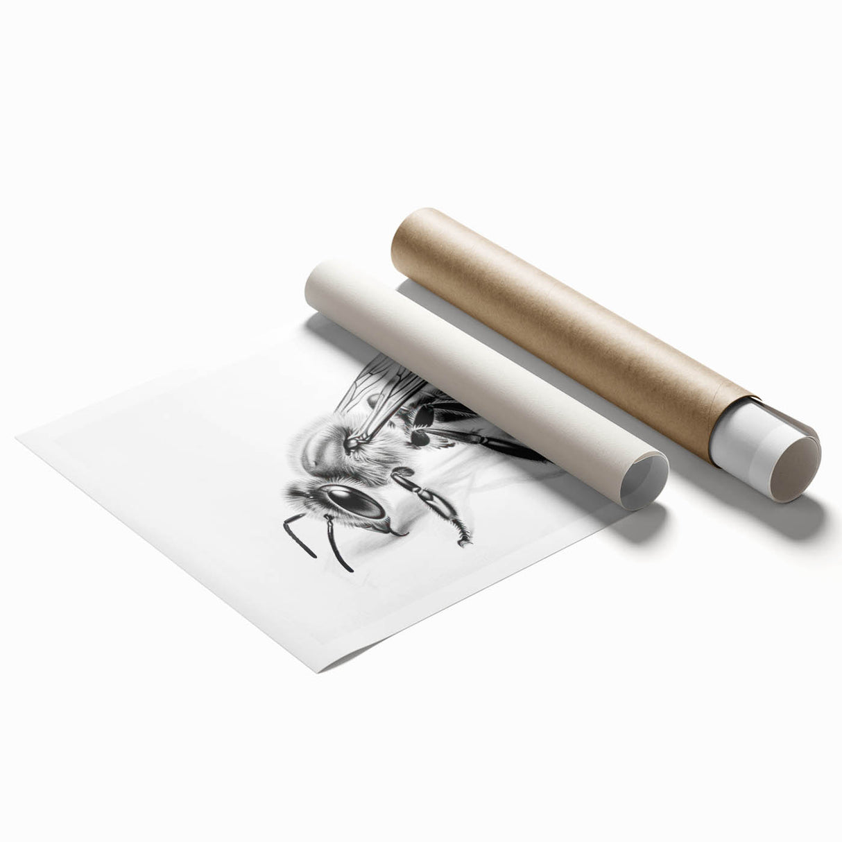 Bees-themed wall art print showcasing vibrant colors and intricate designs, rolled and ready for display in a sturdy cardboard tube, perfect for nature enthusiasts.