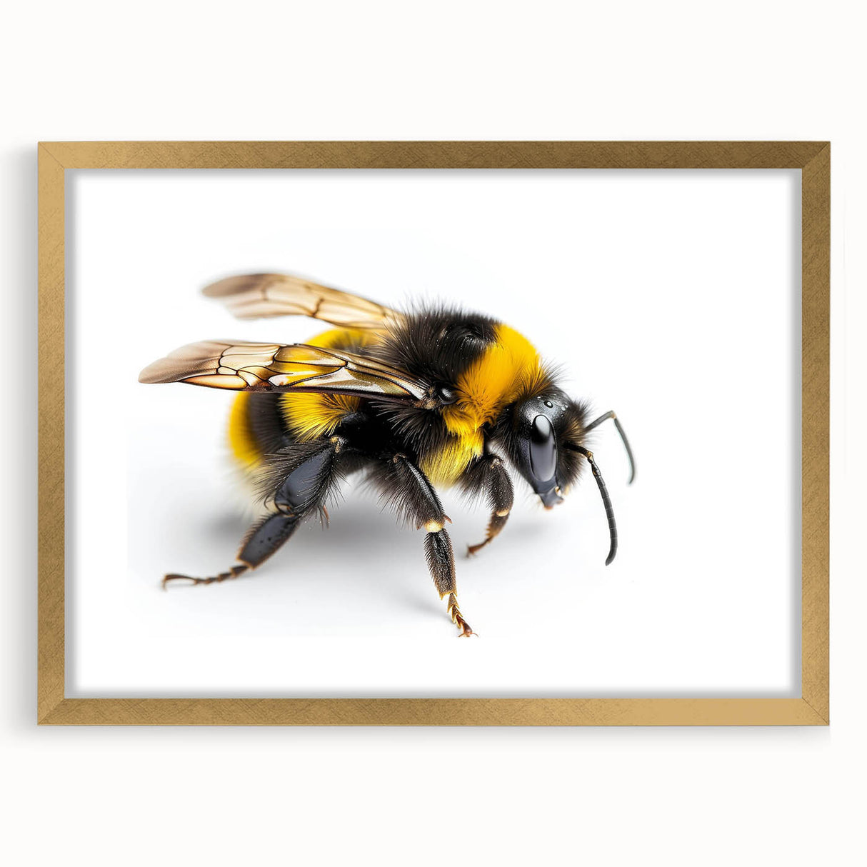 Framed wall art collection featuring beautifully illustrated bees and arachnids, set in a gold frame with a mat, ideal for nature-themed decor or educational spaces.