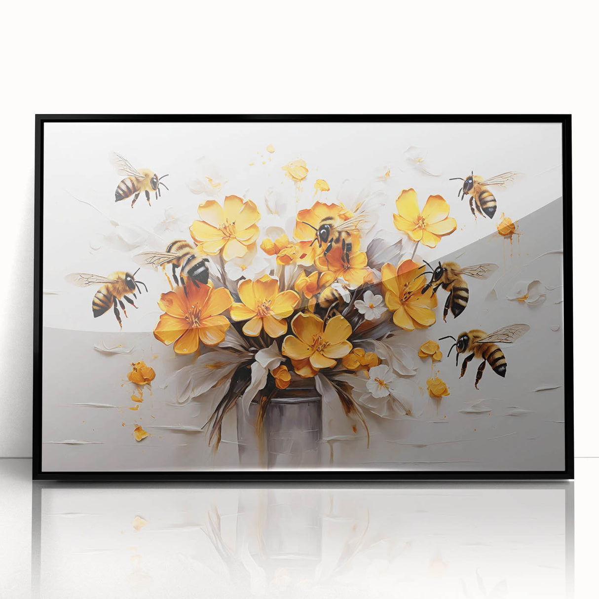 Framed wall art featuring intricately designed bees and arachnids in black acrylic, showcasing vivid details and textures against a sleek backdrop, perfect for nature enthusiasts.