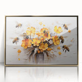 Framed acrylic wall art depicting a detailed design of bees and arachnids, featuring a gold frame that enhances the vibrant colors and intricate patterns, perfect for nature enthusiasts.