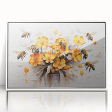 Framed wall art featuring a vibrant collection of bee and arachnid designs in intricate detail, displayed with a white frame, perfect for nature enthusiasts.