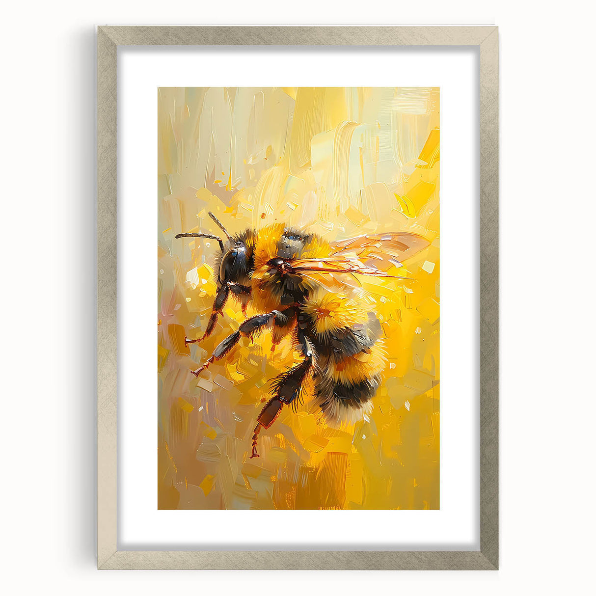 Framed wall art showcasing a detailed insect and arachnid bee design in a silver frame with matting, perfect for nature enthusiasts and home decor.