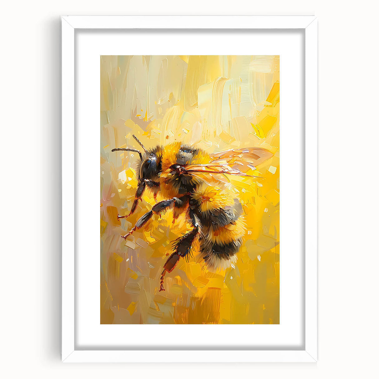 Framed wall art featuring a detailed illustration of bees and arachnids, showcasing intricate designs in vibrant colors, set against a white mat for a modern aesthetic.