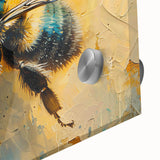 Close-up of an acrylic glass wall art piece showcasing a detailed design of bees and arachnids, featuring vibrant colors and intricate patterns, perfect for nature enthusiasts.