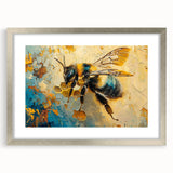 Framed wall art showcasing a detailed insect and arachnid design with bees, featuring a sleek silver frame and white matting, ideal for nature enthusiasts.
