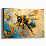 Framed canvas wall art featuring a detailed insect and arachnid bee design, highlighted with gold accents, showcasing a side view of the artwork.