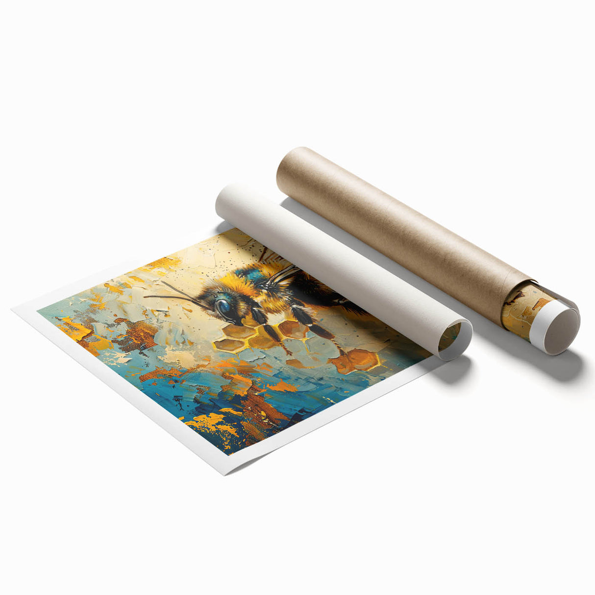 Vibrant wall art print showcasing a detailed illustration of various insects and arachnids, including colorful bees, designed for nature enthusiasts and home decor. The artwork features intricate line work and a vivid color palette, perfect for adding a unique touch to any room.
