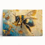 Stretched canvas wall art featuring a vibrant bee design with intricate details, perfect for adding an artistic touch to home decor or nature-themed spaces.