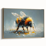 Framed canvas wall art showcasing a vibrant bee and insect design, with intricate details and a gold frame, perfect for nature-themed decor.