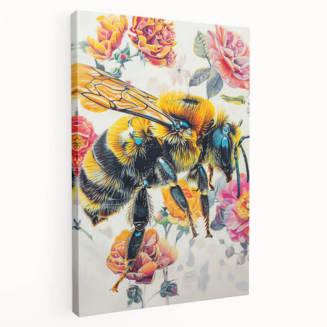 Stretched canvas wall art showcasing detailed designs of various bees and arachnids, featuring vibrant colors and intricate patterns, perfect for nature enthusiasts.