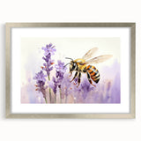 Framed wall art showcasing a detailed design of bees and arachnids in a silver frame with a mat, perfect for insect enthusiasts and home decor.