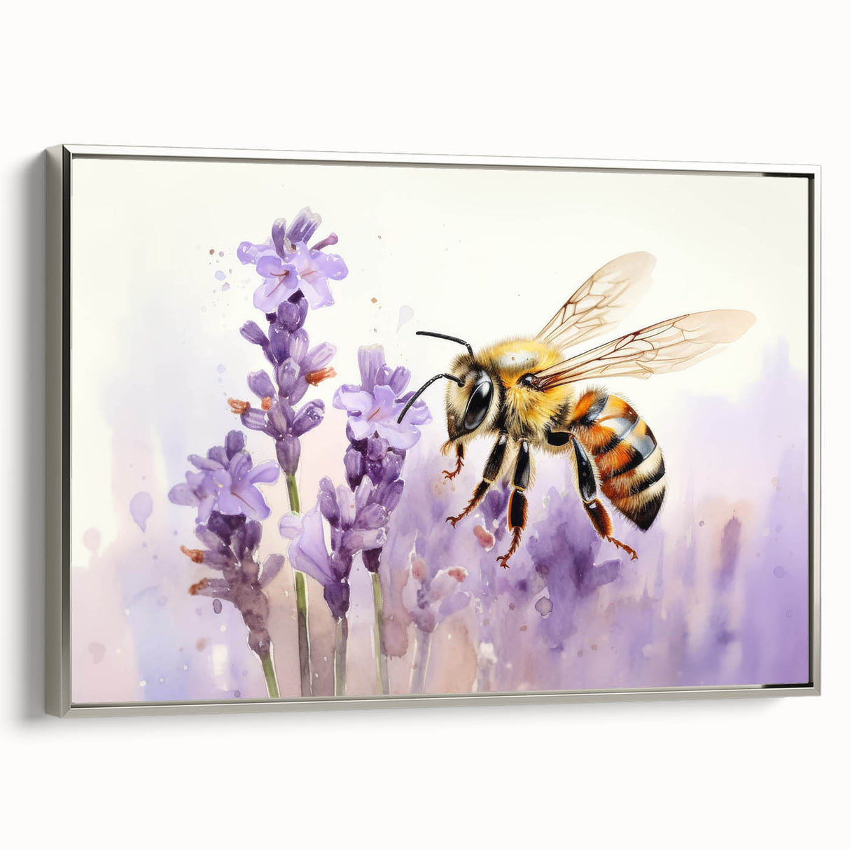 Framed canvas wall art showcasing a detailed design of bees and arachnids, highlighted with a silver frame, ideal for nature enthusiasts and modern decor.