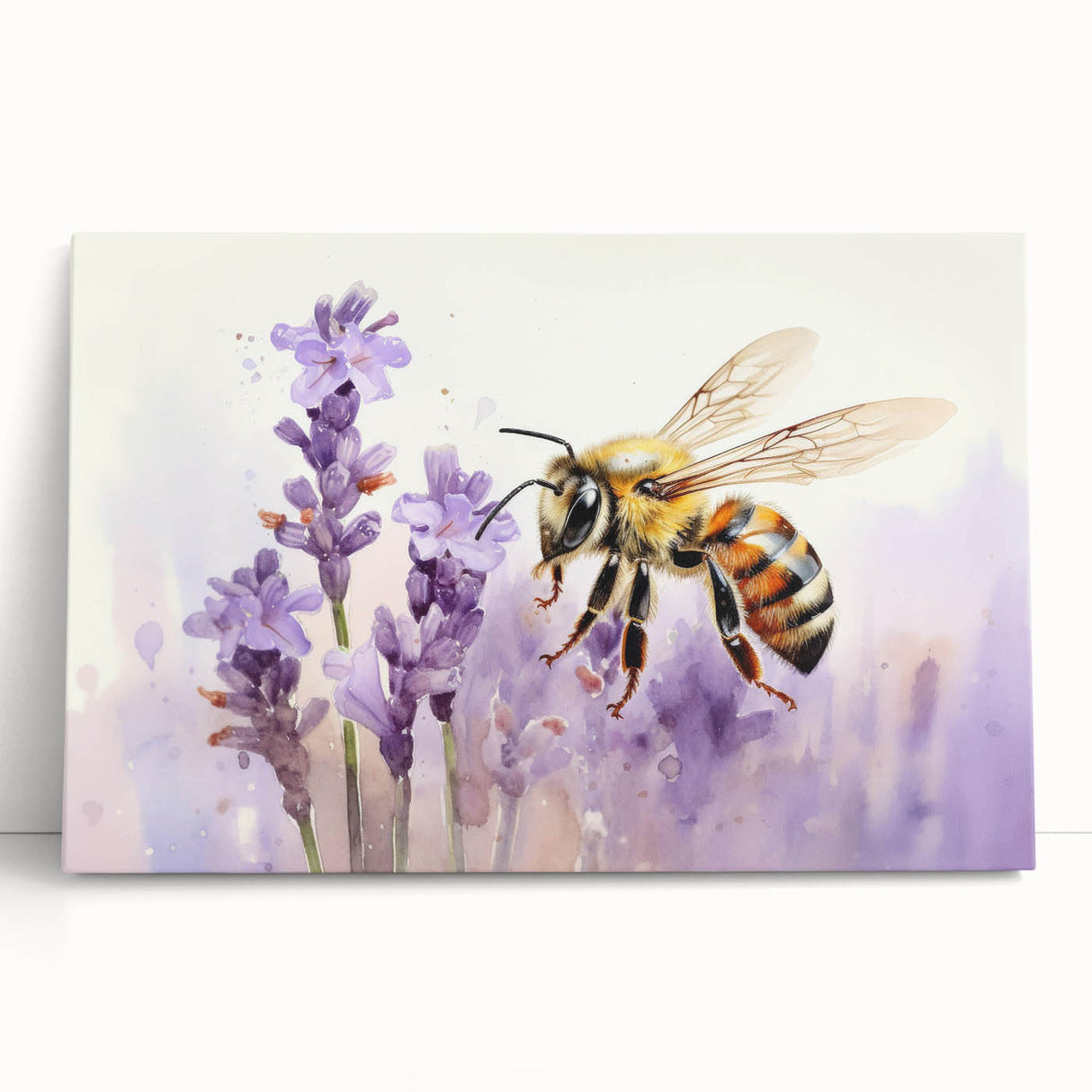 Vibrant stretched canvas wall art featuring a colorful bee and arachnid design, perfect for nature lovers and modern decor. Ideal for enhancing any living space.