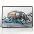 Framed wall art featuring a detailed beetle design in vibrant colors, showcasing intricate insect and arachnid illustrations, ideal for nature enthusiasts and modern decor.