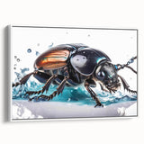 Framed wall art featuring a detailed beetle design in vibrant colors, set against a white background, showcasing the intricate patterns and textures of insects. Perfect for nature enthusiasts and modern home decor.