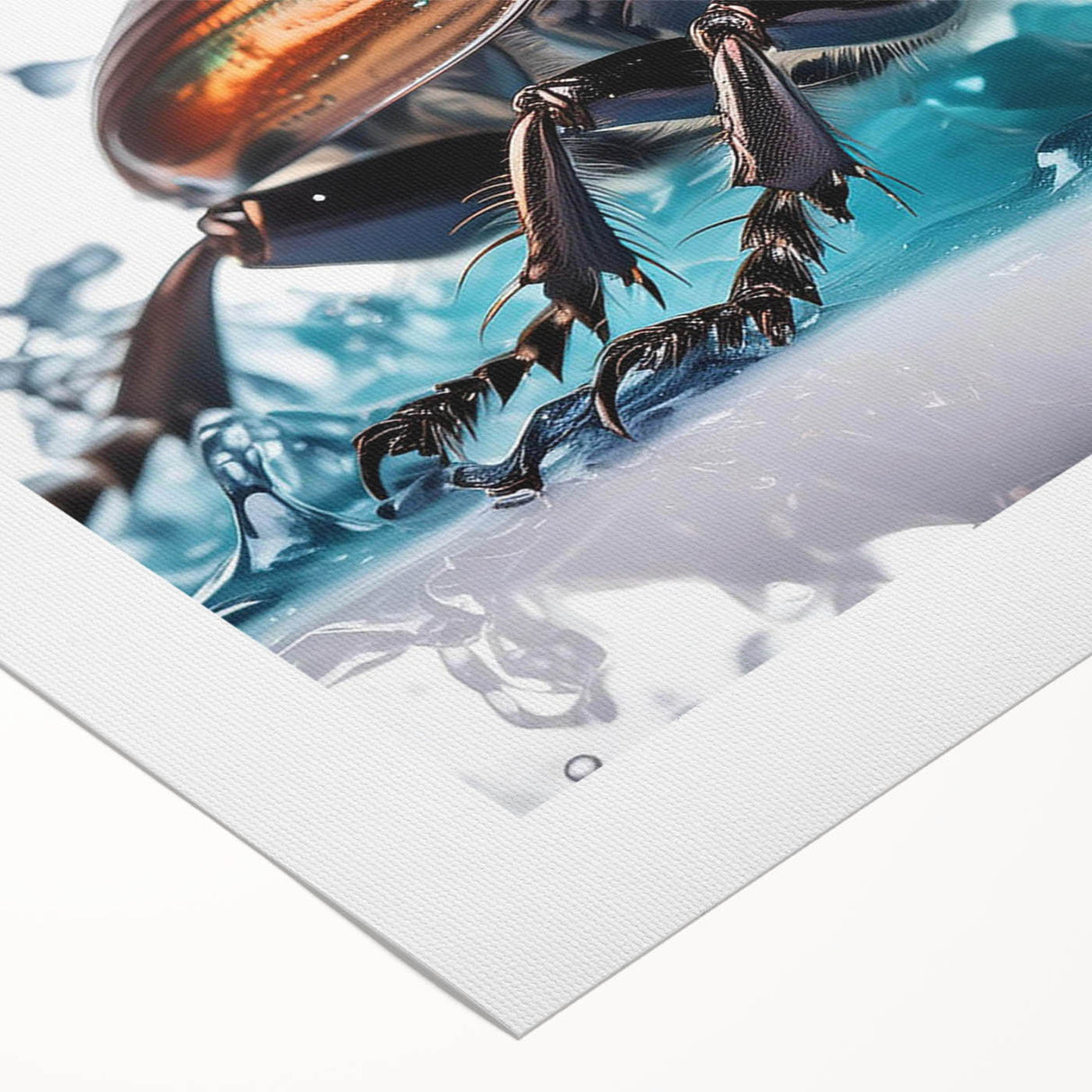 Colorful rolled canvas wall art featuring a detailed beetle and arachnid design, showcasing intricate patterns and vibrant colors, ideal for nature enthusiasts and home decor.
