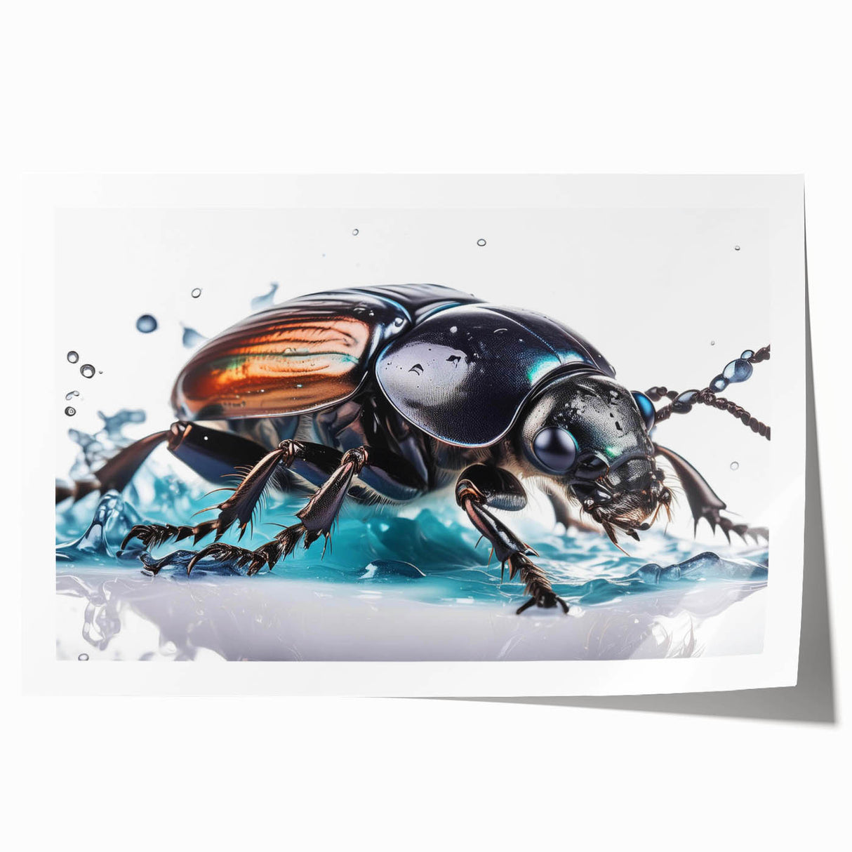 Colorful wall art print showcasing a detailed beetle and arachnid design, ideal for insect enthusiasts, featuring vibrant colors and intricate patterns. Perfect for home decor or educational purposes.