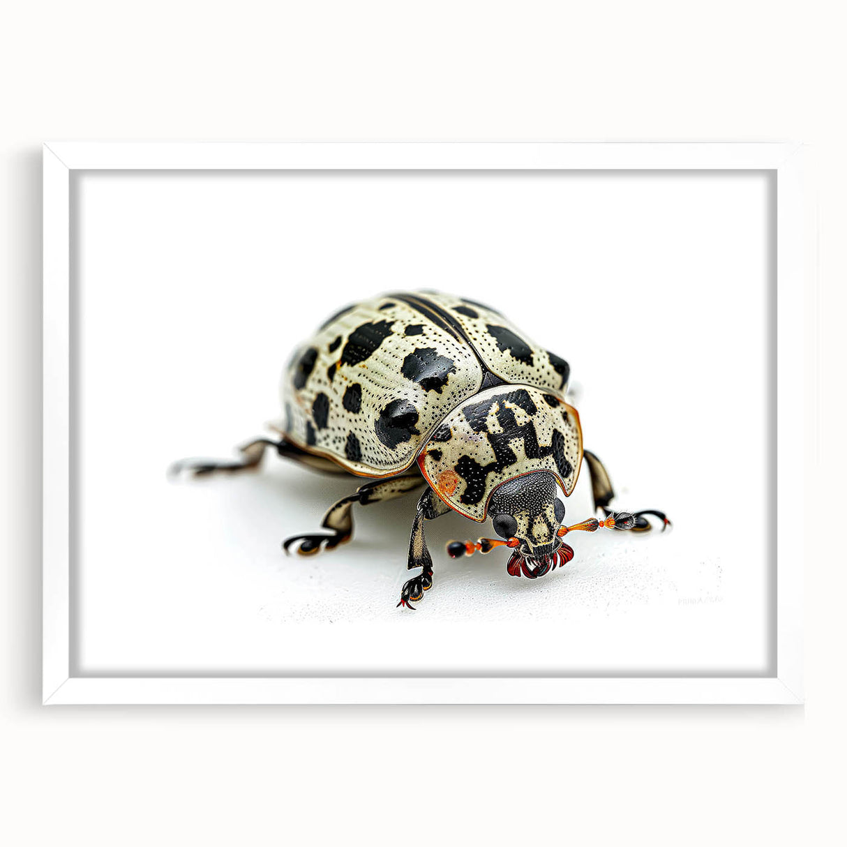 Framed wall art featuring a detailed insect and arachnid beetle design, with a white mat and sleek frame, perfect for nature enthusiasts and home decor.