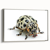 Framed canvas wall art showcasing a detailed insect and arachnid beetle design in silver tones, presented from a side view. Ideal for nature enthusiasts and modern decor.