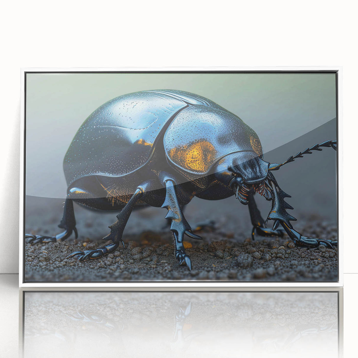 Framed acrylic wall art showcasing a detailed beetle design from the Insect and Arachnid collection, set against a white background. Ideal for nature enthusiasts.