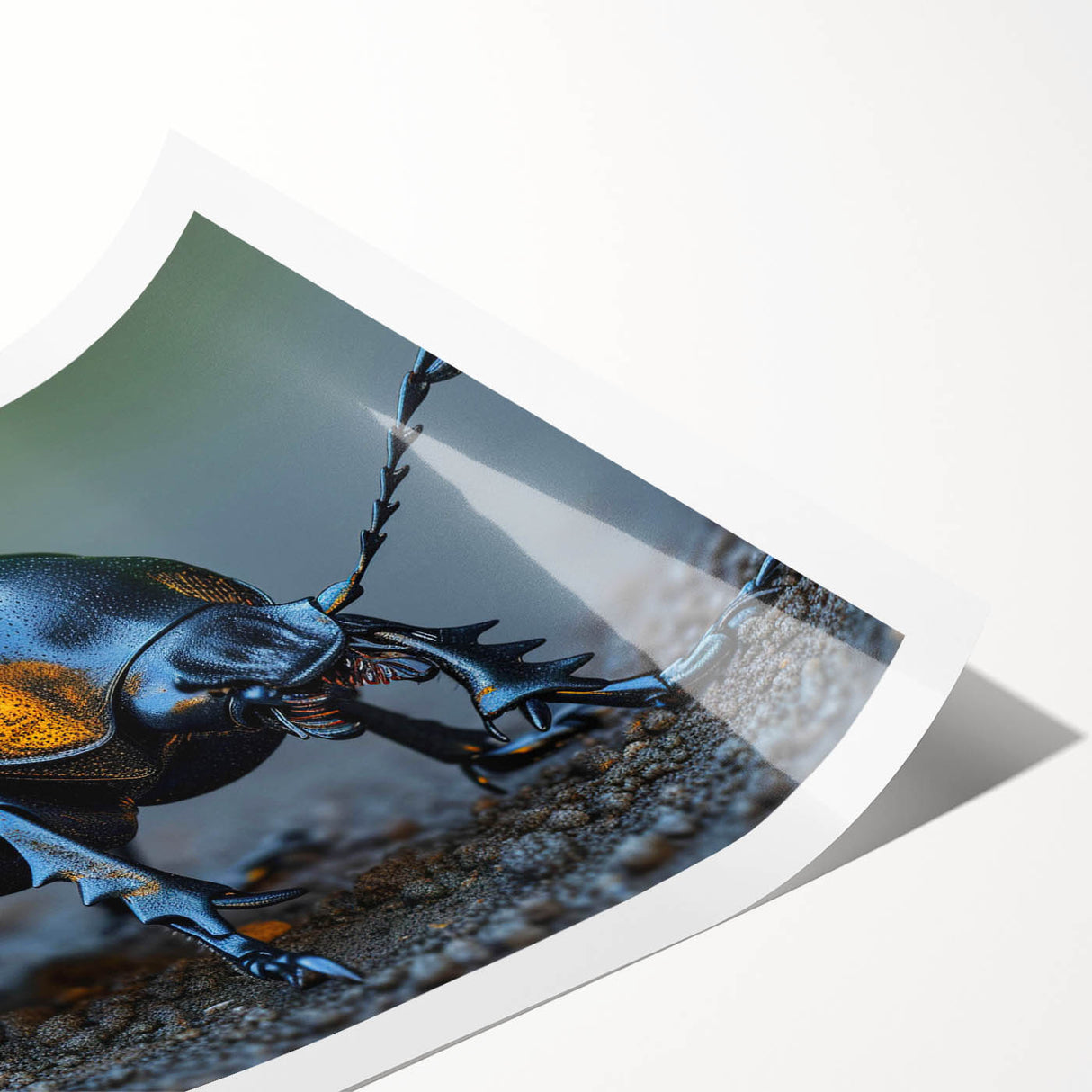 Colorful rolled print showcasing a detailed beetle and arachnid design, perfect for insect enthusiasts, packaged in a secure cardboard tube for protection.