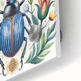Close-up of a vibrant acrylic glass wall art piece showcasing a detailed beetle and arachnid design, perfect for enhancing modern decor with its colorful and intricate patterns.