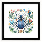 Black-framed wall art featuring a detailed insect and arachnid beetle design, elegantly matted for enhanced visual appeal, perfect for nature enthusiasts.