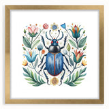 Framed wall art featuring a detailed beetle design in gold, showcasing intricate patterns against a white mat, perfect for insect enthusiasts and modern decor.