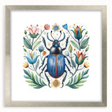 Framed wall art featuring a detailed beetle design from the Insect and Arachnid collection, showcasing vibrant colors and a sleek silver frame with matting.
