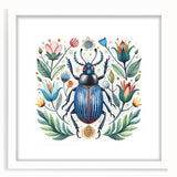 Intricate beetle and arachnid wall art collection framed in white with a mat, showcasing detailed insect designs ideal for home decor enthusiasts.