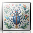 Framed wall art featuring a detailed insect and arachnid beetle design in vibrant colors, showcased in a sleek black frame, ideal for nature enthusiasts and modern decor.
