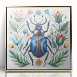 Framed wall art featuring a detailed insect and arachnid beetle design with a sleek gold border, ideal for nature enthusiasts and modern decor.