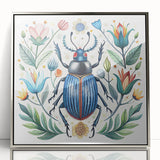 Framed wall art showcasing a detailed insect and arachnid beetle design with a sleek silver acrylic front, ideal for nature lovers and modern decor enthusiasts.